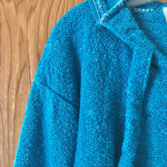 Baja style poncho hoodie with pouch pocket, turquoise, XL - Picture 6 of 9